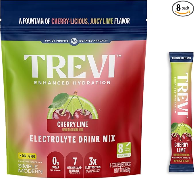 TREVI™ Sugar Free Electrolytes - Drink Mix Hydration Powder Packets - 8 Count - Cherry Lime