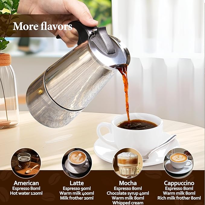 12 Cup Moka Pot Percolator Italian Coffee Maker 600ml Stovetop Espresso Mocha Stainless Steel Greca Coffee Maker Classic Cafe Makers Suitable for Induction Cookers Ceramic Stoves Straight