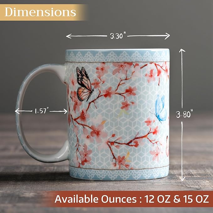 Maison d' Hermine Coffee Mug with Handles Fine Bone China Mugs Pack of One Tea Cups for Hot Beverages Cappuccino Latte Home Restaurant Office Perfect for Gift (Blossoms In Spring - Sakura, 15 Ounce)