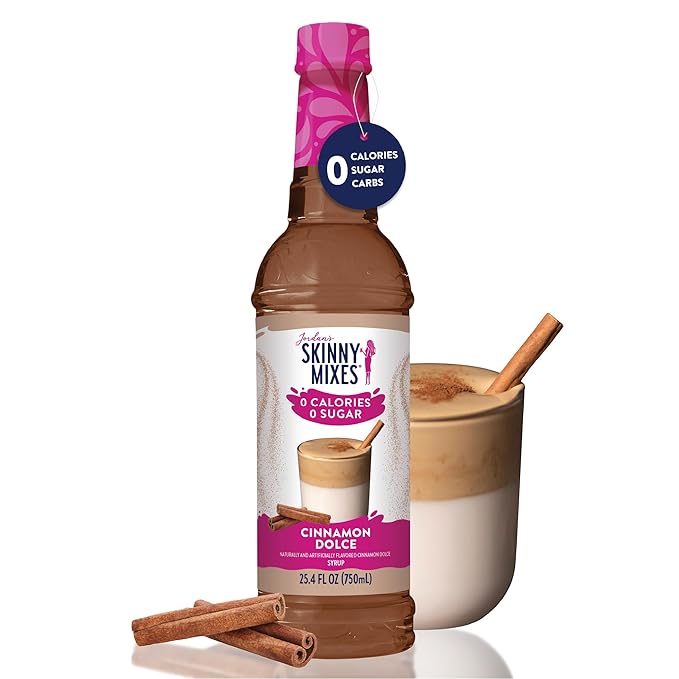Jordan's Skinny Mixes Syrups Sugar Free Coffee Syrup, Cinnamon Dolce Flavor Drink Mix, Zero Calorie Flavoring for Chai Latte, Protein Shake, Food and More, Gluten Free, Keto Friendly, 25.4 Fl Oz, 1 Pack