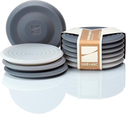 LINE+ARC Extra Thick Silicone Coasters (As Seen in NYTimes WireCutter) Waterproof Anti-Stain Heat-Safe Dishwasher-Safe Degrē Coasters XL (Set of 6 Smoke) Outdoor Rubber Mid-Century Modern