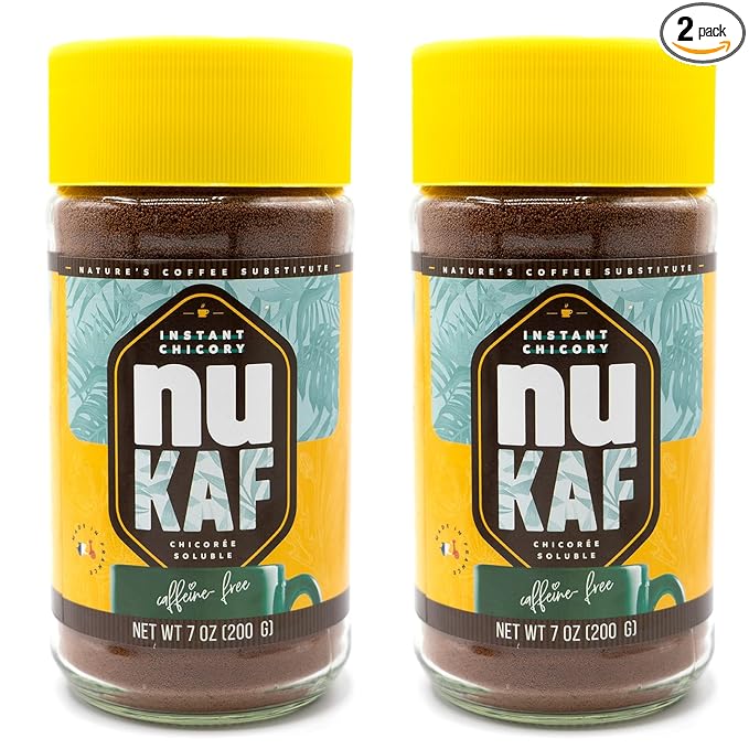 nuKAF By Gourmanity Instant Chicory Coffee Alternative, Brews Like Regular Coffee, All Natural 100% Chicory Root Powder, Great for Your Daily Drink, Rich in Prebiotics, Kosher, 7oz jars (Pack of 2)