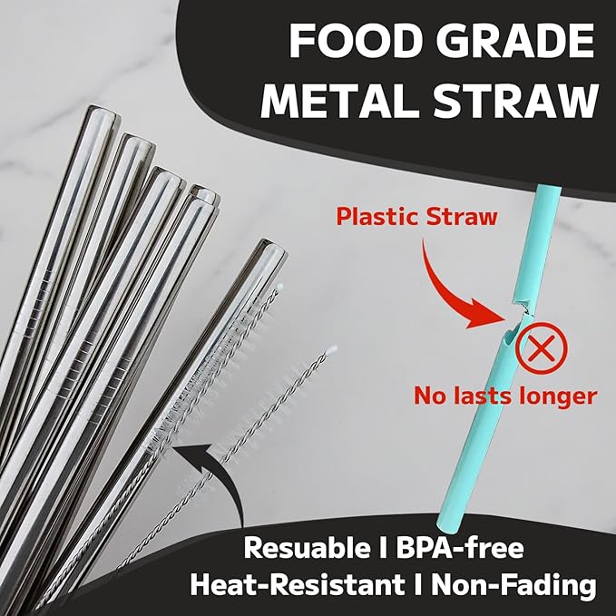MIMORE Metal Straw for Owala 40 oz - 6 PCS Satinless Steel Straws Compatible with Owala Straw Replacement - Resuable & Dishwasher Safe
