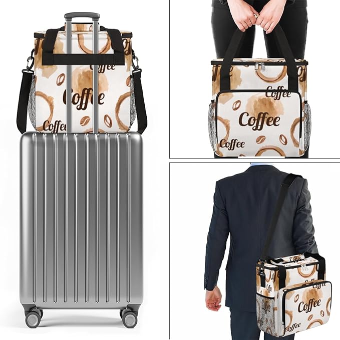 Watercolor Coffee Maker Carring Bag Coffees Beans Travel Carrying Storage Tote Bag Compatible with Keurig K-Mini or K-Mini Plus Portable Single Serve Coffee Brewer Case with Pockets for K-cup Pods