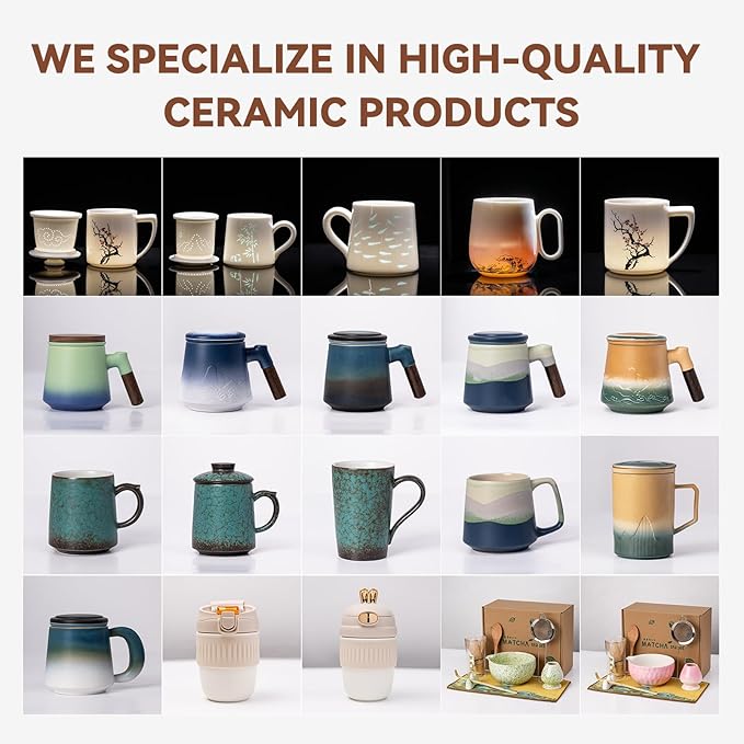 Ceramic Tea Mug with Infuser & Lid, 16oz Kiln-Transformed Unique Cup – Nature's Artisan Design, Loose Leaf Tea Cup with Infuser, Insulated Ceramic Coffee Mugs with Lid, Gift for Women/Men