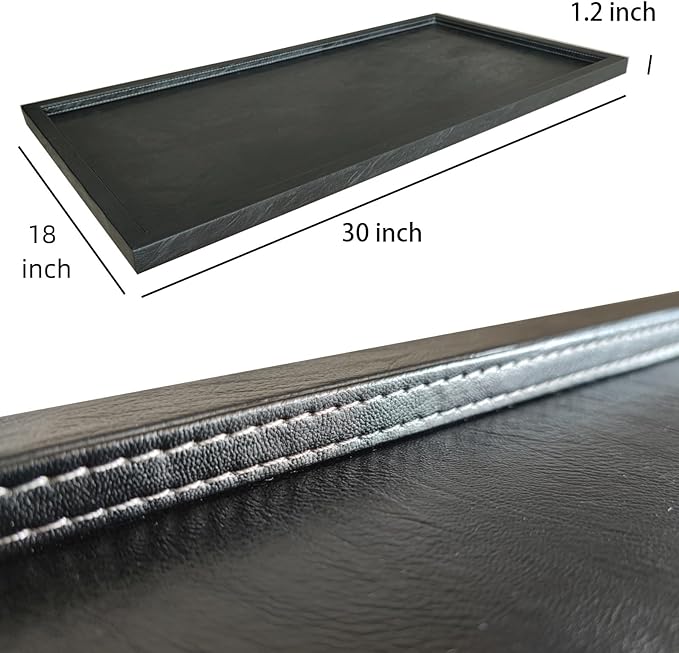 30 x 16 inches High-End Light Luxury Leather Rectangle Oversized Service Tray for Ottoman Tray, Coffee, Food, Family Dinner, Picnic, Party Essentials (Black, 30 x 16 inch)