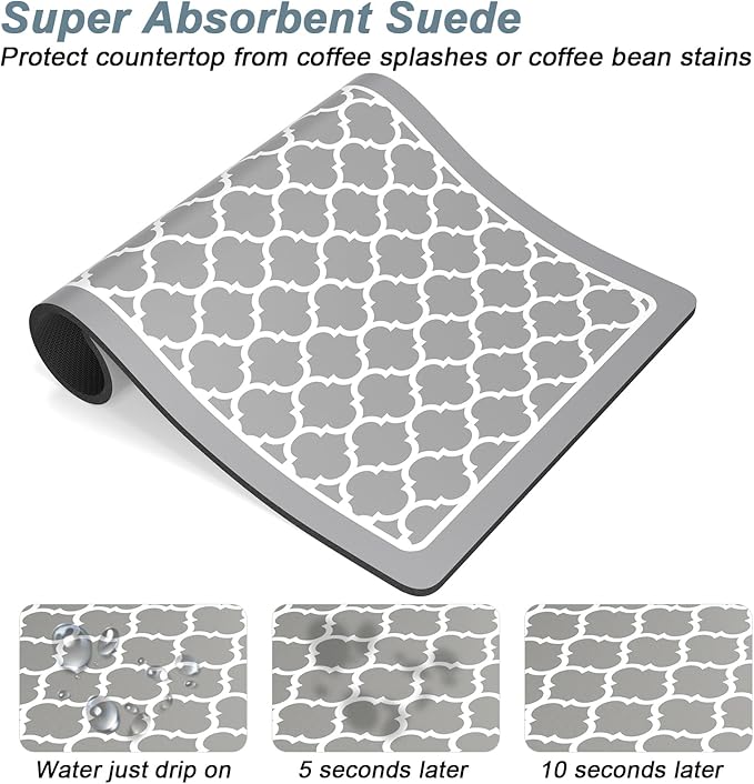 Rnivvi Coffee Mat, 12" x 19" Cute Coffee Bar Mats for Espresso Machine Station Accessories and Organizer, Hide Stain Rubber Backed Absorbent Dish Drying Pad for Kitchen Counter, Abstract Geometric