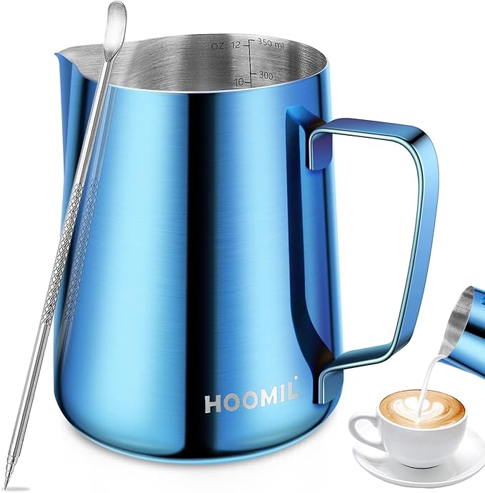 HOOMIL Milk Frothing Pitcher, 12oz/20oz/32oz Stainless Steel Steaming Pitcher Barista Milk Frother Cup Jug for Espresso Machine Coffee Cappuccino Latte Art - 12oz
