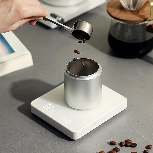 CUFEJORO Portable Coffee Scale,Electronic Digital Espresso Scale with Timer,2kg/0.1g High Precision,USB Type-C Charging,Rechargeable 1800mAh Battery White
