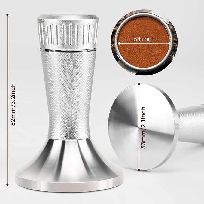 53mm Espresso Tamper, 2-in-1 Premium Barista Coffee Tamper & WDT Tool, Excellent Quality Curve Stainless Steel Base Tamper for Espresso Machine, Compatible with Breville Series 54mm Portafilter Baske