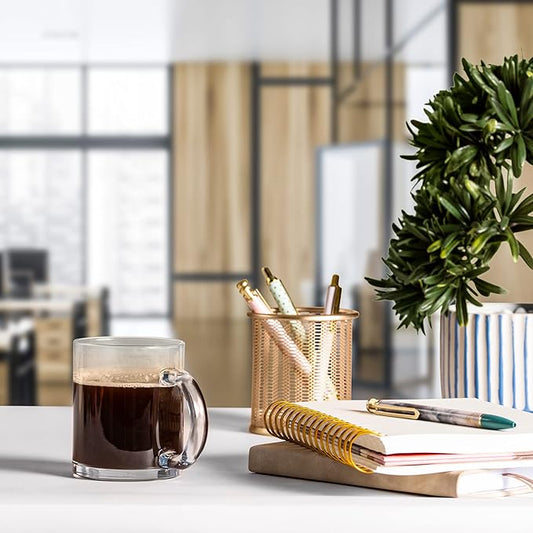 Le'raze 6-Pack Glass Coffee Infusion Mugs with Handle, Clear Tea cups Mugs, Espresso Cups Perfect for Cappuccino, Latte, Tea, Cafe Warm Beverage, Dishwasher & Microwave Safe.