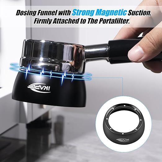 IKAPE Magnetic Dosing Funnel Set, 51MM Espresso Dosing Ring & Puck Screen Kit Compatible with 51 mm Bottomless Portafilter - with 10 Small Magnet (Black)