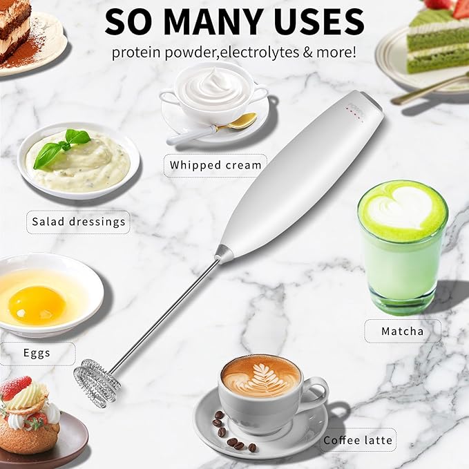 Portable Milk Frother - 15s Creamy Froth, Multifunctional, Battery-Powered, Easy to Clean, Perfect for Travel, Coffee, Matcha, Blended Drinks ! (White, 1)