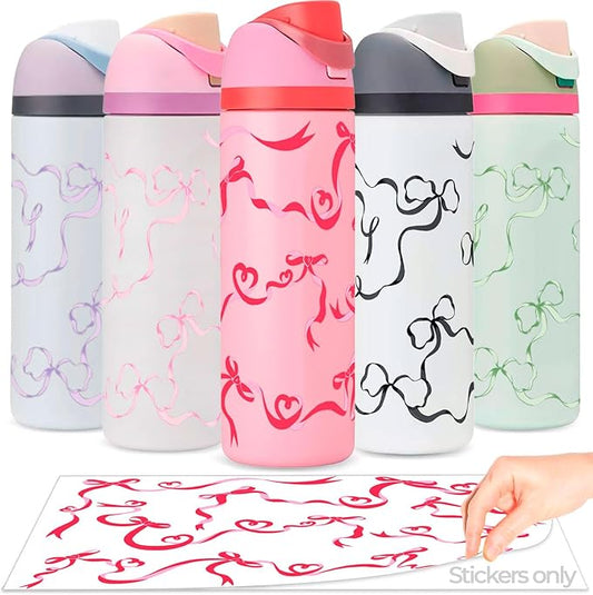 Valentine's Day Tumbler Decals for Owala Accessories - Sweet Heart Bows Stickers, Fits 24oz Angel Food Cake Owala Bottles, Great Valentines Gift (Red)