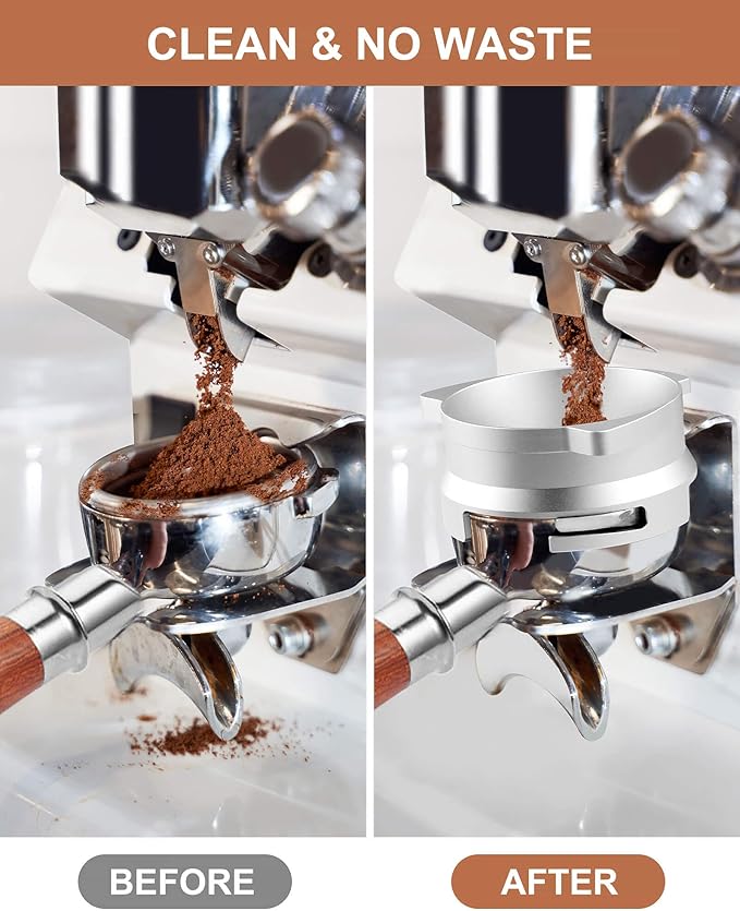 Vomika 54mm Coffee Dosing Funnel, Hands-Free Aluminum Dosing Ring & 53.5mm Stainless Steel Puck Screen, Espresso Accessories suitable for 54mm Breville Barista Portafilters, with Grinding Trigger