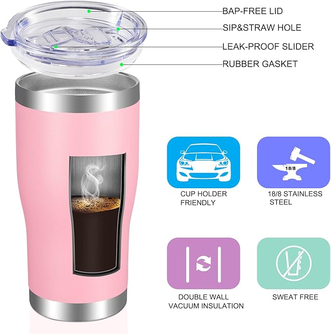 VEGOND 20oz Tumbler Stainless Steel Tumbler Cup with Lid And Straw Vacuum Insulated Double Wall Travel Coffee Mug(Pink 6 Pack)