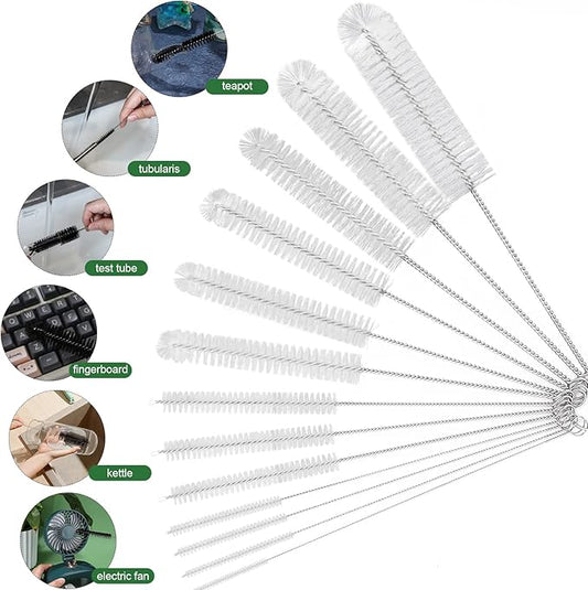 CiaraQ Bottle Cleaning Brushes, 8 Inch Nylon Tube Brush Set, Cleaner for Narrow Neck Bottles Cups with Hook, Set of 13pcs, White