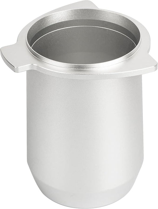 54mm Espresso Dosing Cup for Portafilter, Matte Silver Grounds Cup with Grinder-Activating Ring, Easy Transfer & Less Mess, Compatible with 54mm Breville Portafilters