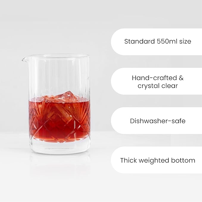A Bar Above Cocktail Mixing Glass, Botanica Enhanced Annealed Lead-Free Crystal Stirring Pitcher, Thick Weighted Base for Stable Stirring, 18 Oz Drink Mixer for Craft Cocktails at Home or Bars