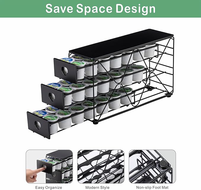 Flagship K Cup Holder 3 Tier Coffee Pod Holder for K Cup Organizer Save Space Countertop Kitchen (42 Pods Capacity)