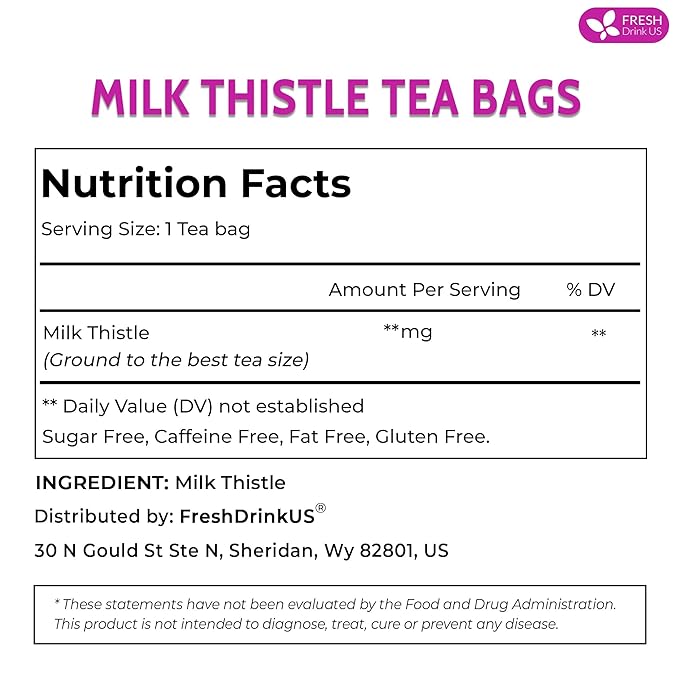 FreshDrinkUS, Premium 135 Milk Thistle Tea Bags, 100% Natural & Pure from Milk Thistle Seeds. Milk Thistle Seed Herbal Tea. Made with Natural Material Tea Bags. No Sugar, No Caffeine, No Gluten, Vegan.