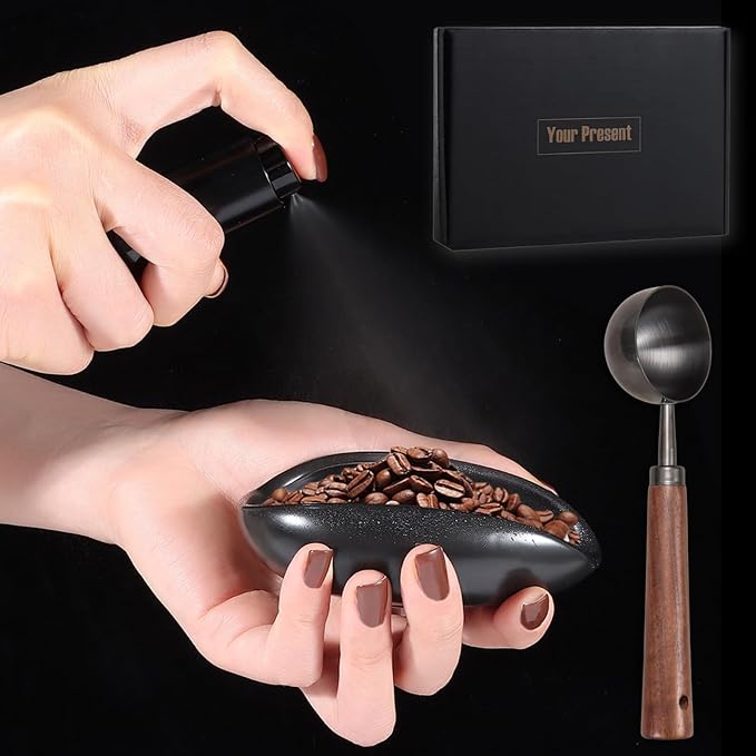 3pcs Coffee Bean Dosing Cup Set with Gift Box, Dosing Ceramic Cups Stainless Steel Spoon Portable Spray Bottle Static Reduction Precise Measuring for Espresso Tea Coffee Bar Accessories Kit