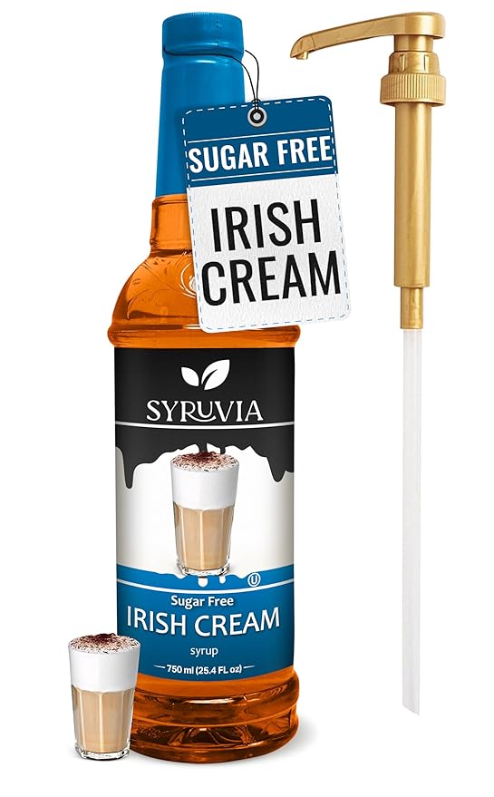 Syruvia Sugar Free Coffee Syrup, Irish Cream Flavored Syrup for Drinks, Lattes, and Desserts – 25.4 fl oz, With Pump