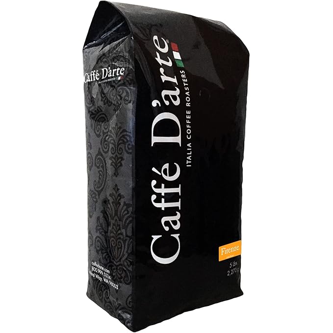 Caffe D'arte Firenze Whole Bean Espresso Coffee – Medium Light Roast, Bright & Mild Flavor, Sweet & Smooth Aroma – Crafted for Espresso & Americanos - 5 Pounds