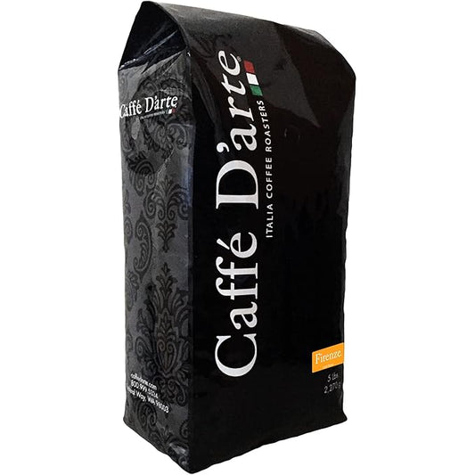 Caffe D'arte Firenze Whole Bean Espresso Coffee – Medium Light Roast, Bright & Mild Flavor, Sweet & Smooth Aroma – Crafted for Espresso & Americanos - 5 Pounds