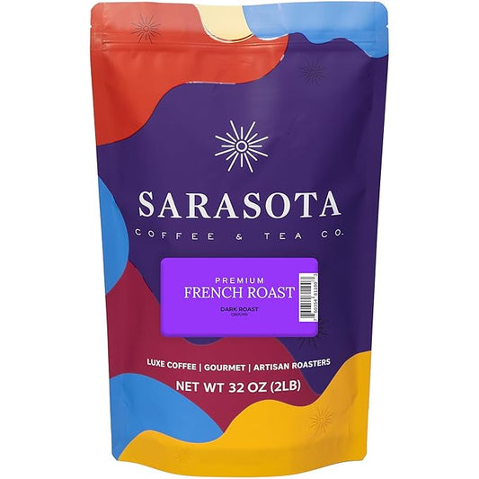 2 lb French Roast Ground Coffee | Dark Roast European Coffee | Extra Bold Strong Bulk Ground | Low Acid, Specialty Grade | 32 oz