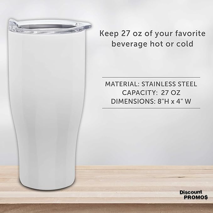 DISCOUNT PROMOS Stainless Steel Grip Travel Mugs 27 oz. Set of 10, Bulk Pack - Perfect for Coffee, Soda, Other Hot & Cold Beverages - White