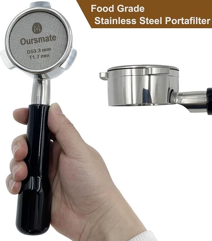 Bottomless Portafilter, 54mm, with Filter Basket and Puck Screen for Breville Barista Express, 3 Ears Stainless Steel, Black Handle
