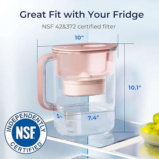 Waterdrop Water Filter Pitcher with 1 Filter, 200-Gallon Long-Life, 10-Cup Large Water Filter Pitcher, Improved Coffee & Tea Taste, NSF Certified, 5X Times Lifetime, Reduces PFOA/PFOS, Chlorine, Pink