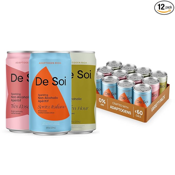 De Soi Variety Pack Mocktails NA Drinks 8 fl oz (12-pack) - Adaptogen Drink, Sparkling Drink with Calming Botanicals, Mocktail Drinks, Gluten Free, No Artificial Flavors