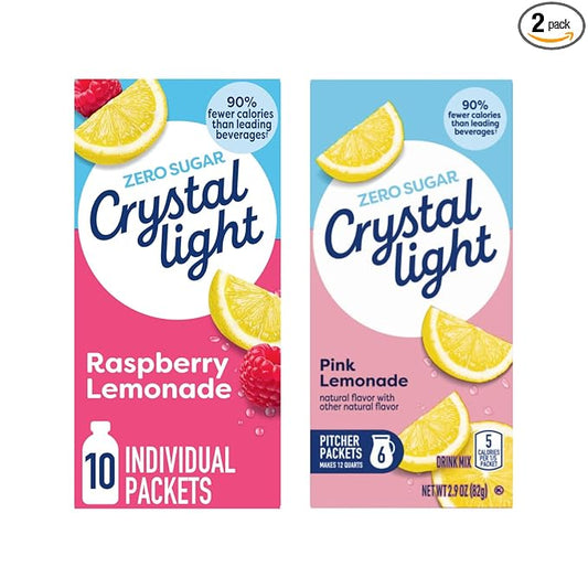 Crystal Light Drink Mix – Raspberry Lemonade On-The-Go (10 CT) & Sugar-Free Pink Lemonade Multi-Serve Powdered Drink Mix (2.9 oz) (1 Ea.) (Variety Pack)