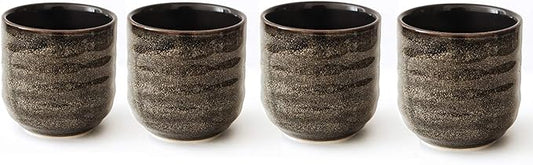 Japanese Style Ceramic Tea Set, Tea Cup, Coffee Cup, Yerba Mate Set, Ceramic Mate Cup Set of 4 (Brown grey)
