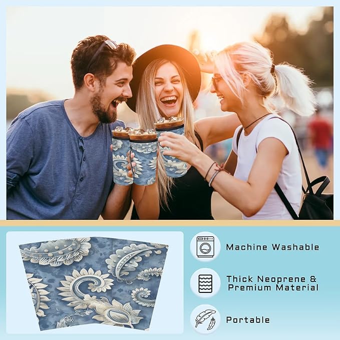 Reusable Iced Coffee Cup Sleeve Paisley Neoprene Insulated Sleeves Cup Holder with handle Idea for 24oz - 28oz
