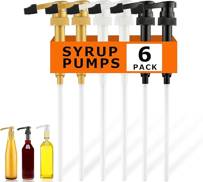 KCKHFA 6 Pcs Coffee Syrup Pump Dispenser with Cap, Fits Various 25.4 oz Syrup Bottles, Compatible with Torani, Davinci, and Monin, Great for Home & Coffee Bar Drinking Mixes, Cocktails, Beverage