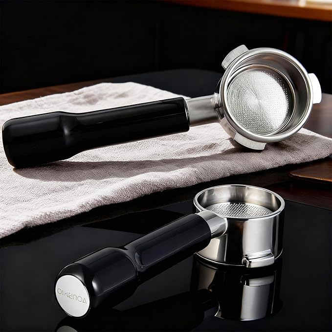 VOURMIO 54mm Bottomless Portafilter - 3 Ears with Stainless Steel Filter Basket, Fits Breville Barista Express, Pro, Touch, Bambino Plus, Infuser (880BSS, 870XL, 878BSS, 500BSS, 840XL), Black