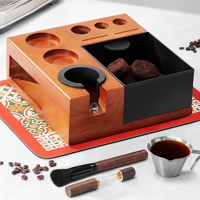 ARC Espresso Tamping Station With Knock Box, Coffee Organizer Box Fit For 51/54/58MM Portafilter, Tamper, Distributor, Puck Screen Espresso Accessories, With Drying Bar Mat, Cleaning Brush, Shot Cup