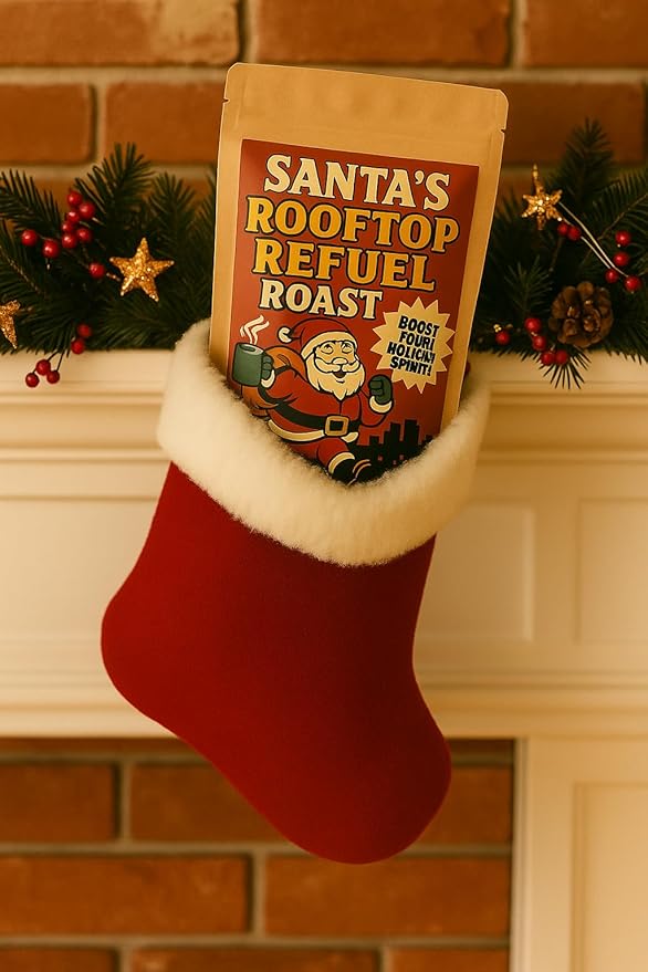 Santa’s Rooftop Refuel Coffee Medium Roast Beans Holiday Gag Gift for Santa Lovers, Funny Teacher Gifts Coworker Secret Santa