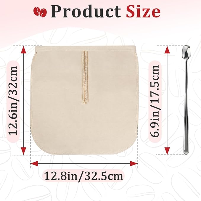 4 Pcs Reusable Cold Brew Coffee Bags with Drawstring for Toddy Systems Pitchers Mason Jars, Includes 2 Pcs Bonus Stainless Steel Spoons