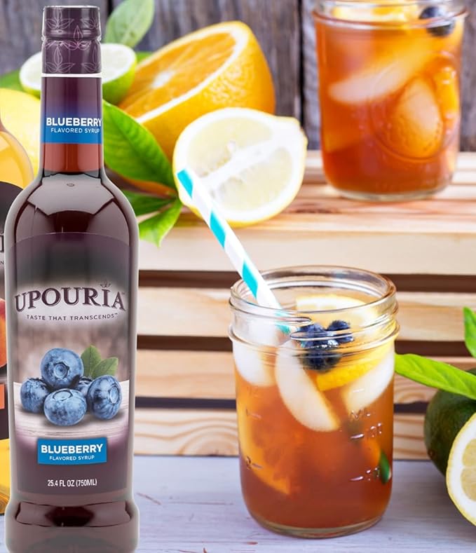 Upouria Blueberry Syrup Flavoring, 100% Vegan, Gluten-Free, Kosher, 750ml bottle (Pack of 2) with 1 Syrup Pump