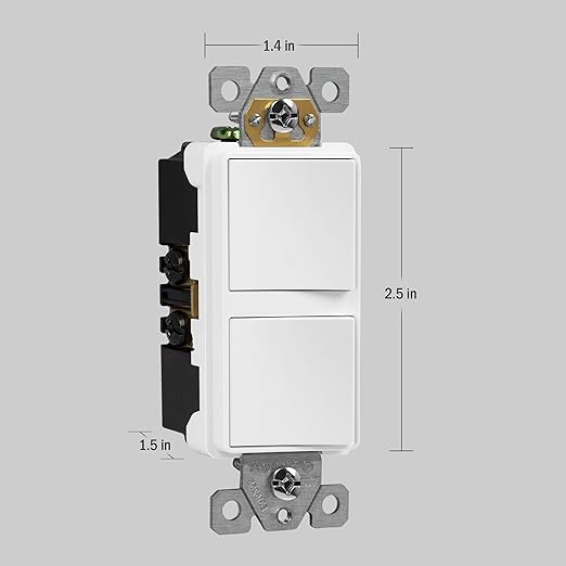 ENERLITES Double Paddle Rocker Decorator Switch, Clamp-Type Back Insert Wiring, Copper Wires Only, Single Pole, Residential/Commercial Grade, 15A 120-277VAC, 62834-W-N, White (New Model)