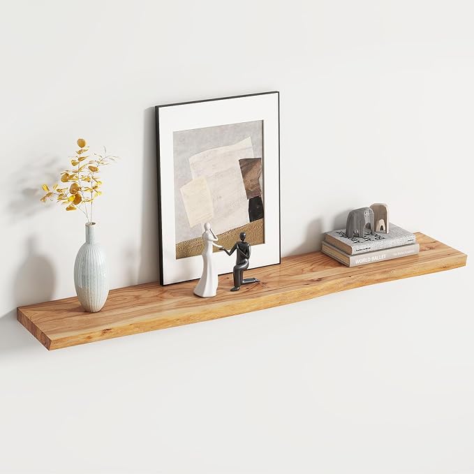 Reclaimed Elm Wood Floating Shelf for Wall, Live Edge 48"W x 9.2"D x 1.4"H, 1 Pack with Invisible Bracket, Large Wall Mounted Shelf for Living Room Bedroom Kitchen Bathroom Decor, Natural Finish