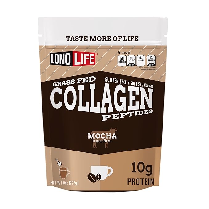 LonoLife - Mocha Collagen Peptides with 10g Protein, Paleo and Keto Friendly, 8-Ounce Bulk Container - Packaging May Vary