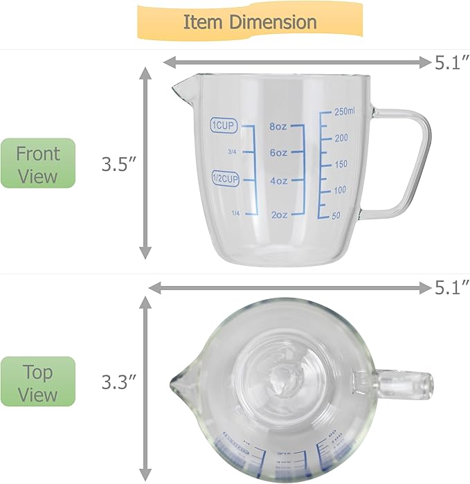 EIKS 9oz/250ml Glass Measuring Cups Coffee Milk Frothing Pitcher for for Espresso Cappuccino Latte Maker in Kitchen Restaurant