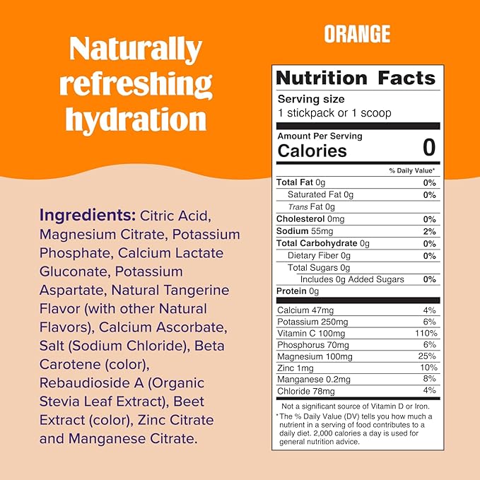 Ultima Replenisher Daily Electrolyte Powder Drink Mix – Sugar Free – Orange, 30 Servings – Hydration Powder with 6 Key Electrolytes and Trace Minerals – Keto Friendly, Vegan, Non-GMO