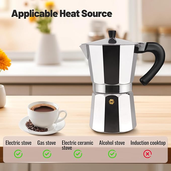 Vaolvpant 12 Cup Aluminum Moka Pot Classic Stovetop Espresso Coffee Maker 600ml 20oz Coffeemaker Percolator Mocha Pot Greca Coffee Maker Cafe Makers for Italian and Cuban Café Brewing Silver