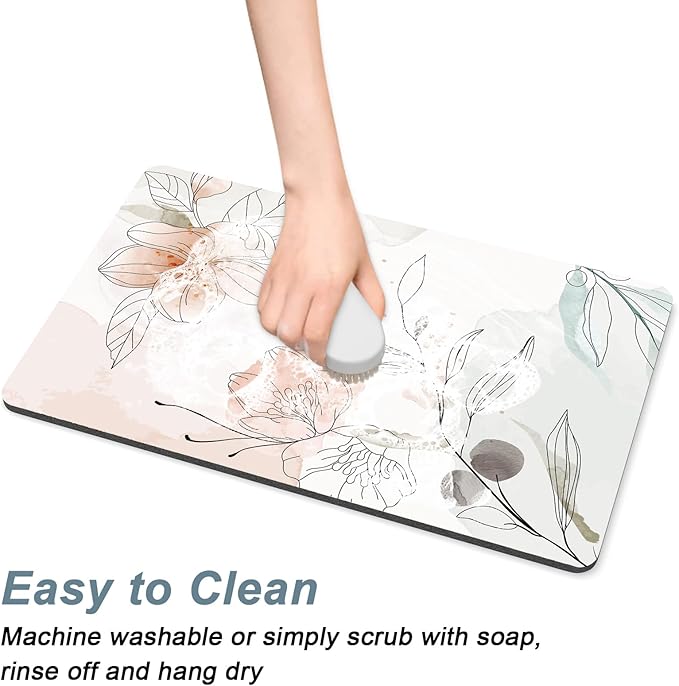 Rnivvi Coffee Mat, 12" x 19" Cute Coffee Bar Mats for Espresso Machine Station Accessories and Organizer, Hide Stain Rubber Backed Absorbent Dish Drying Pad for Kitchen Counter, Watercolor Flowers
